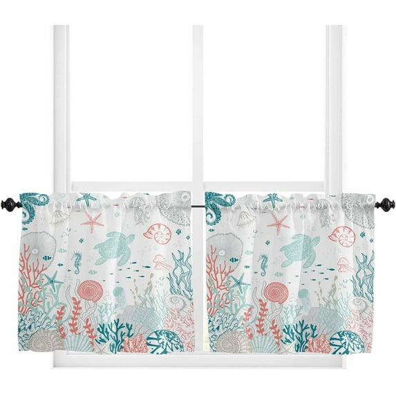 36 Inch Long Tier Curtains for Kitchen, Bathroom Window Curtains Rod Pocket Short Curtains Window Treatment Tiers for Living Room Farmhouse 2 Panels