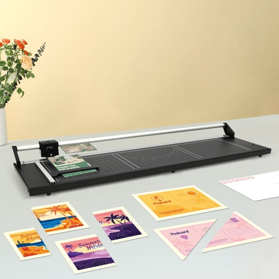 36 Inch Manual Rotary Paper Trimmer, Precision Cutter with 65 Manganese Steel Blade  Cuts 1mm Thick (15-20 Sheets)  for Photo, Cardboard, Film, PVC  Includes 2 Spare Blades, Positioning Ruler