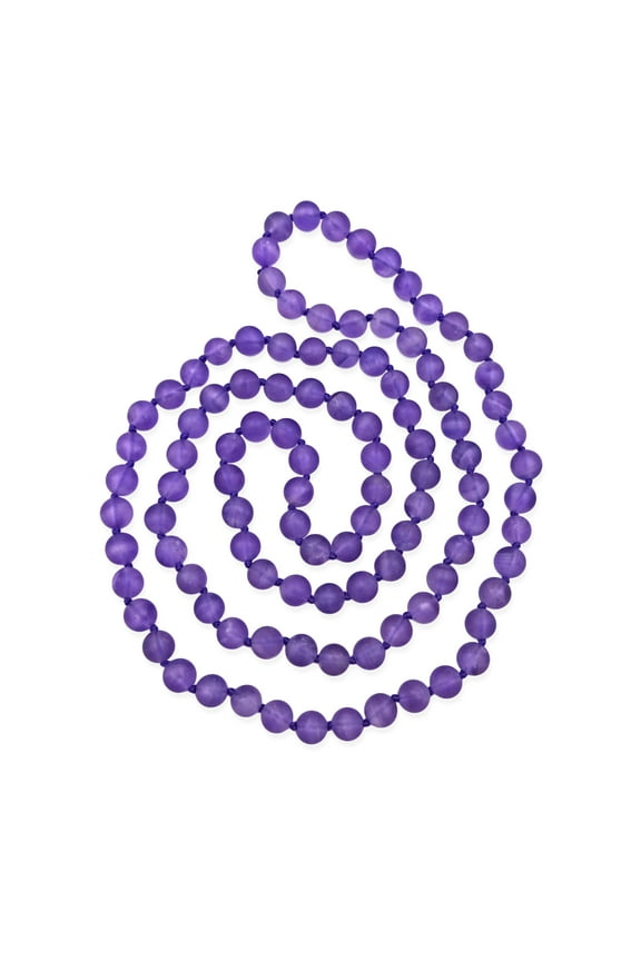 36 Inch Matte Finish Semi-Precious Genuine Amethyst Stone Long Endless Infinity Beaded Strand Necklace.
