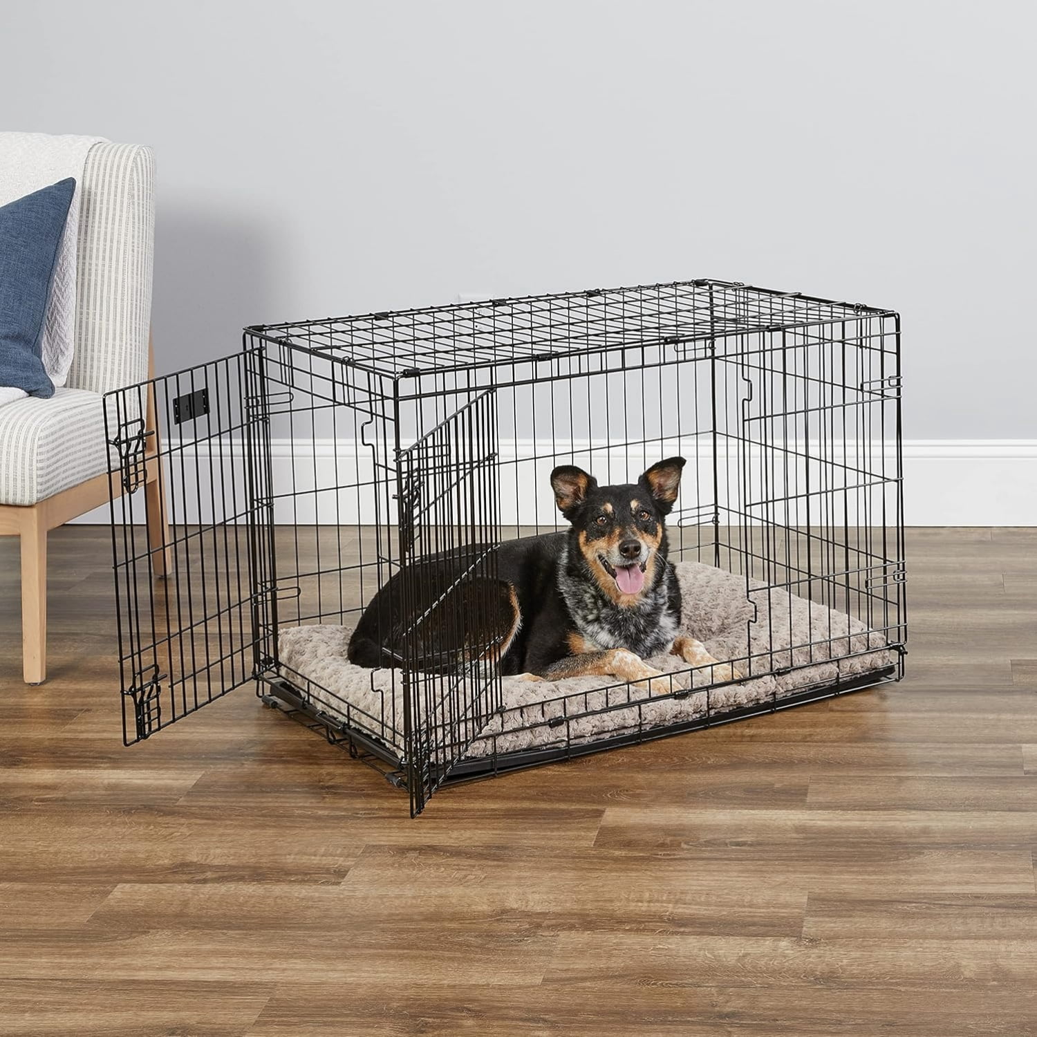 36-Inch for Medium-Large Breeds, 41-70 lbs, Double Door Folding Dog Crate with Divider Panel, Leak-Proof Tray & Secure Latches, Portable, Durable & Easy to Assemble