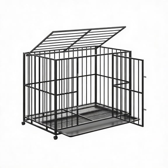 36 Inch Metal Dog Crate Cage Kennel,Dog Crate with Removable Crate Trays, Wheels and Double Door for Medium Small High Anxiety Dogs