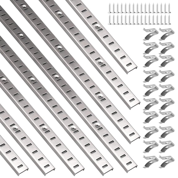 36 Inch Metal Wall Mounted Shelf Pilasters, Light, 8 Pack