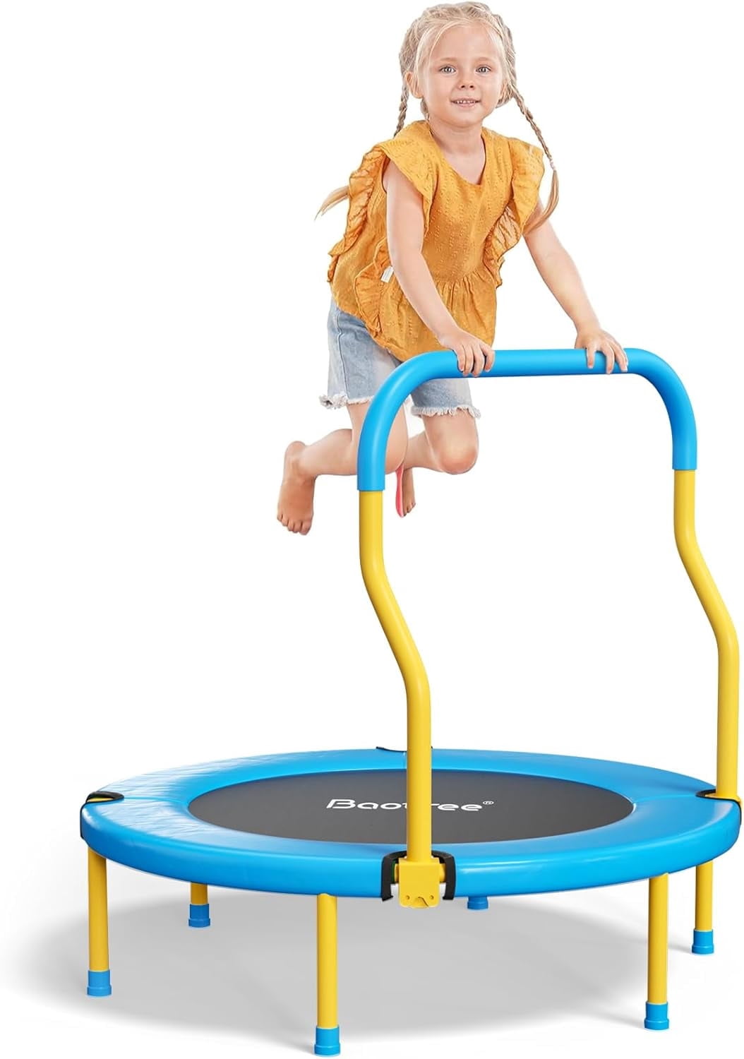 36 Inch Mini Trampoline for Kids, Indoor Outdoor Trampoline with Foam Handle, Max. Load 220 lb, Rebounder Trampoline for Toddlers, Birthday Gift for 1-6 Years Children, Boys Girls for Fun Blue