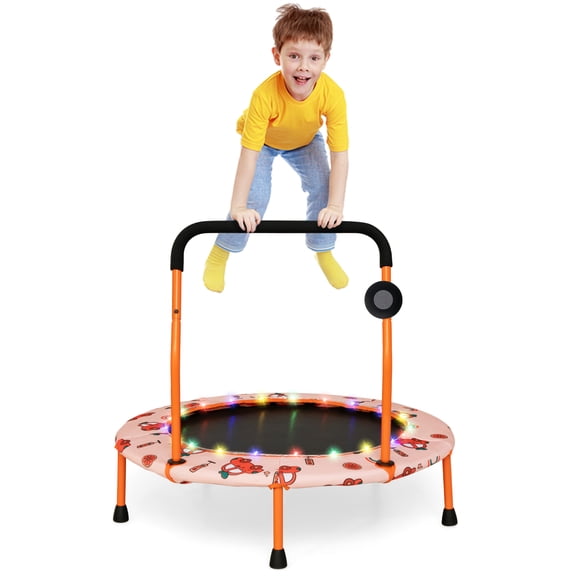 36 Inch Mini Trampoline with Bluetooth Speaker and LED Lights for Kids Exercise