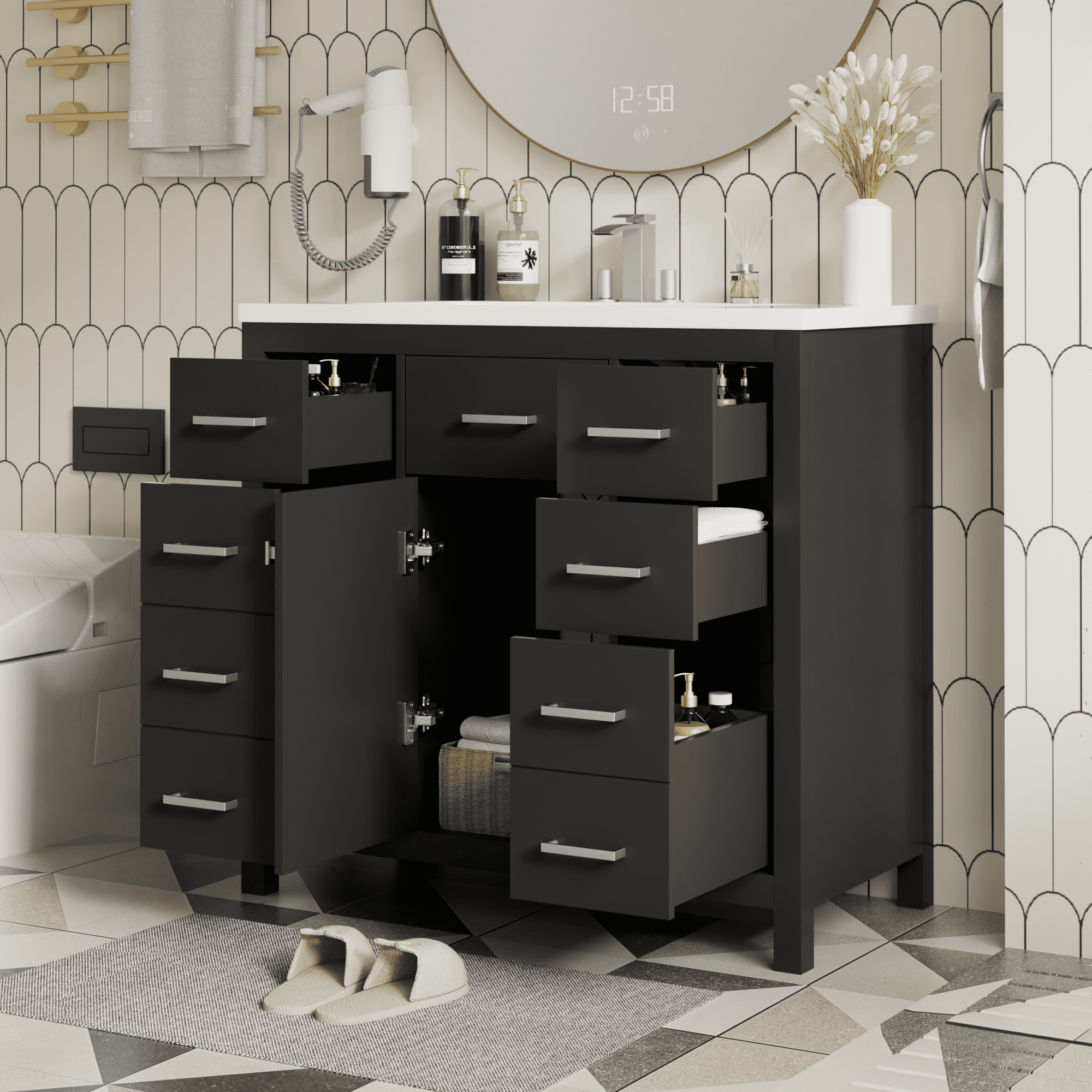 36 Inch Modern Bathroom Vanity Cabinet with Multifunctional Storage ...