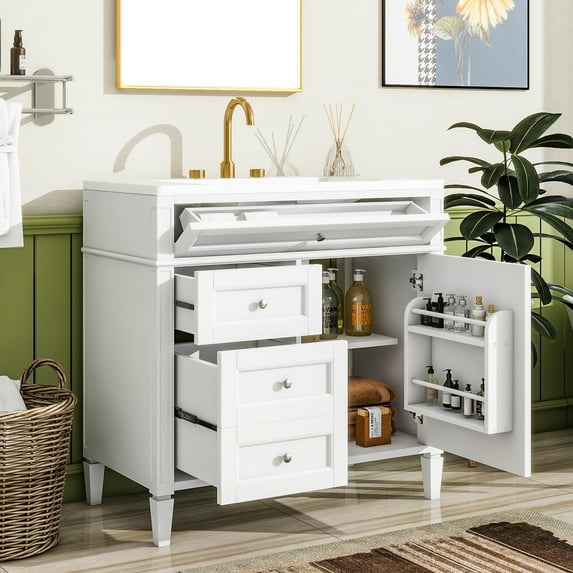 36-Inch Modern Design - Smooth Metal Drawer Slides - Bathroom Storage - Sturdy and Durable