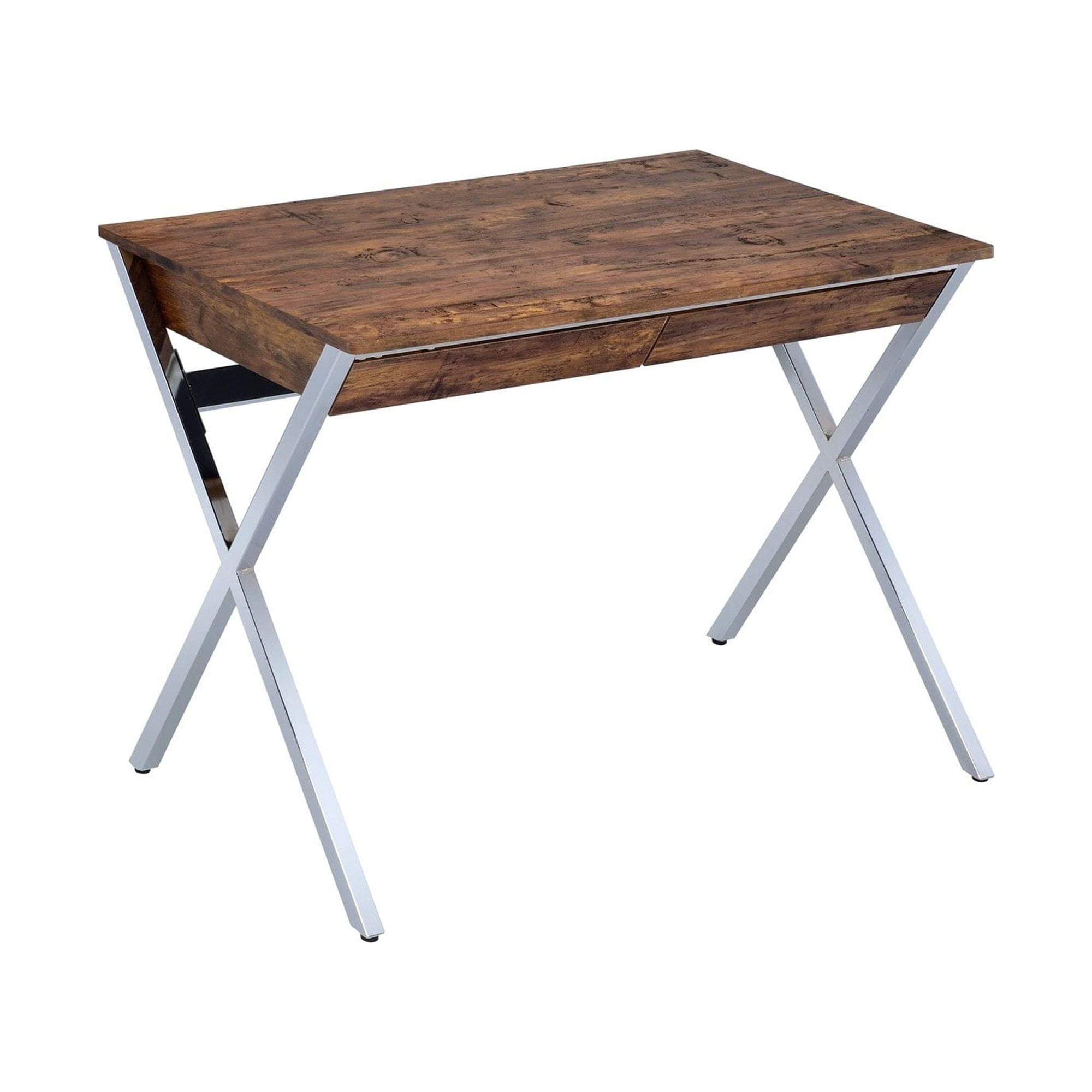 Elegant Gray 36" Modern Office Desk with X-Shape Chrome Frame