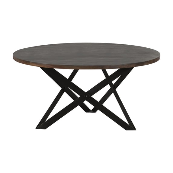 36 Inch Modern Round Coffee Table with Star Crossed Legs, Gray, Black