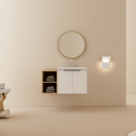 36 Inch Modern Wall - mounted Bathroom Vanity with Shelves | Suitable for Bathroom Storage Upgrade | Three - layer Glazed Ceramic Basin | Soft - closing Doors for Long - term Use