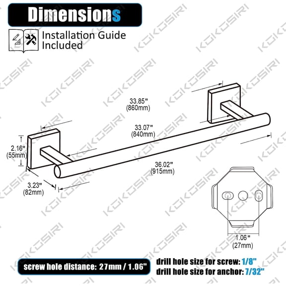 36-Inch Oil Rubbed Bronze Towel Bar for Bathroom and Kitchen