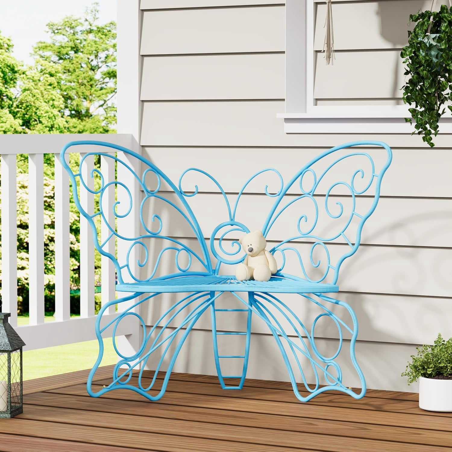 36 Inch Outdoor Bench, Cute Garden Bench with Metal Frame, Weatherproof ...