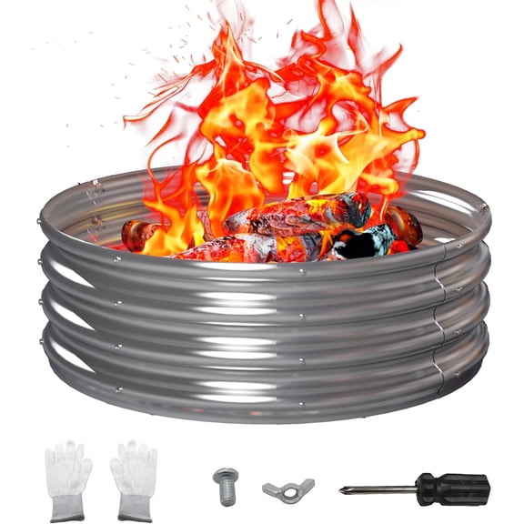 36 Inch Outdoor Fire Pit Ring, Round Galvanized Portable Fire Pit for Camping, Bonfire Fire Ring for Outside, Backyard