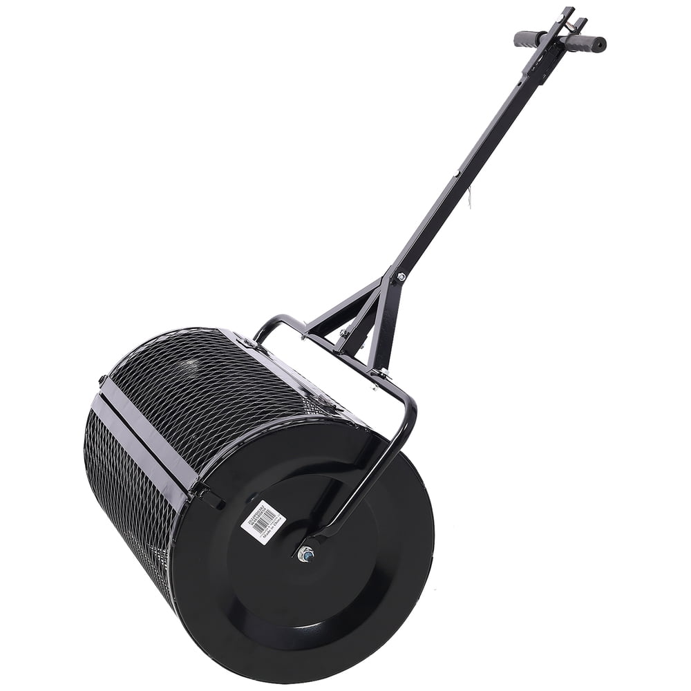 36 Inch Peat Moss Spreader, Metal Mesh Compost Spreader, 2-in-1 ATV / Walk-Behind with T‑Shaped Handle, Heavy Duty Lawn & Garden Manure Roller