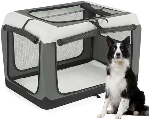 Image showcasing 36 Inch Portable Travel Dog Crate for Medium to Large Pet, Soft Sided 3 ...
