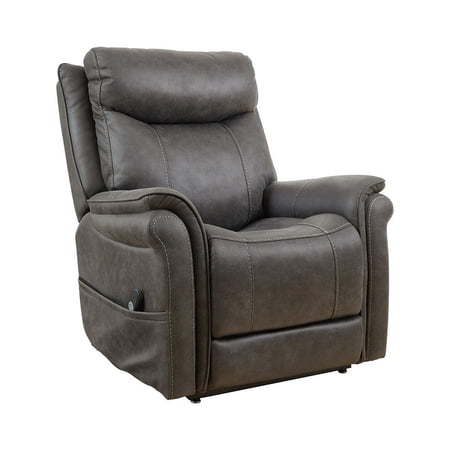 36 Inch Power Lift Recliner, Steel Gray Vegan Faux Leather, Tufted Back