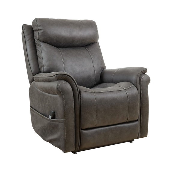 36 Inch Power Lift Recliner, Steel Gray Vegan Faux Leather, Tufted Back