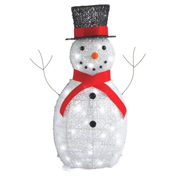 36 Inch Pre-Lit Snowman Christmas Decoration, Metal Holiday Lawn Decor with LED Lights, White Snowman for Indoor Outdoor Festive Holiday Display