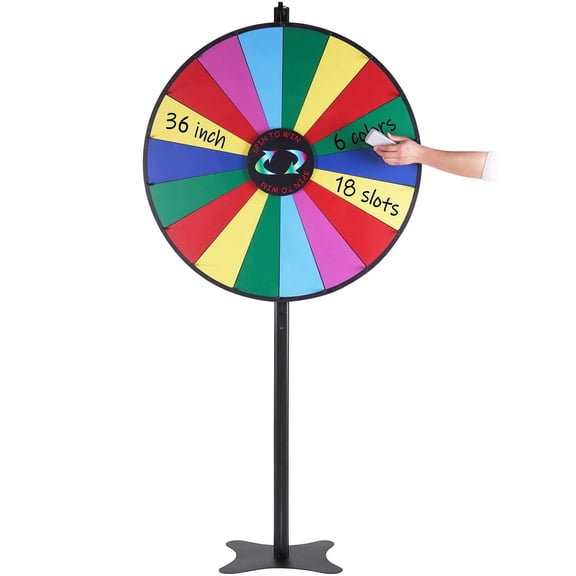 36 Inch Prize Wheel with 18 Slots, Dry Erase Spinning Roulette for Fortune Games - Portable Tabletop or Floor Stand for Carnival Party Trade Show