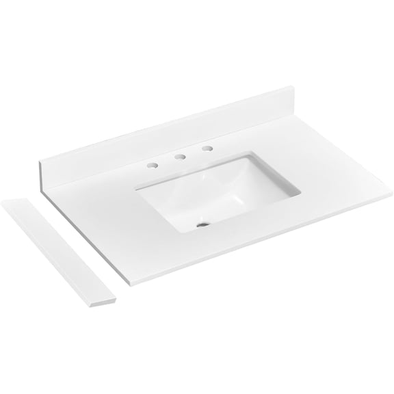 36 Inch Quartz Vanity Top,White Vanity Sink Top with One Sidesplash & One Backsplash, Undermounted Rectangular Single Sink, Pre-Drilled Three Faucet Hole for Vanity Top with Sink