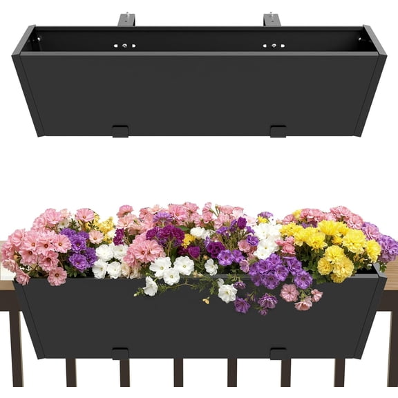 36 Inch Railing Planter Boxes, Heavy Duty Metal Hanging Planters with Adjustable Brackets, Outdoor Balcony Flower Box for Deck, Fence, Porch Railings