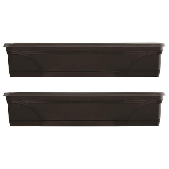 36 Inch Rectangular Indoor Outdoor Medallion Hanging Windowsill Garden Box Planter, Black (2 Pack)