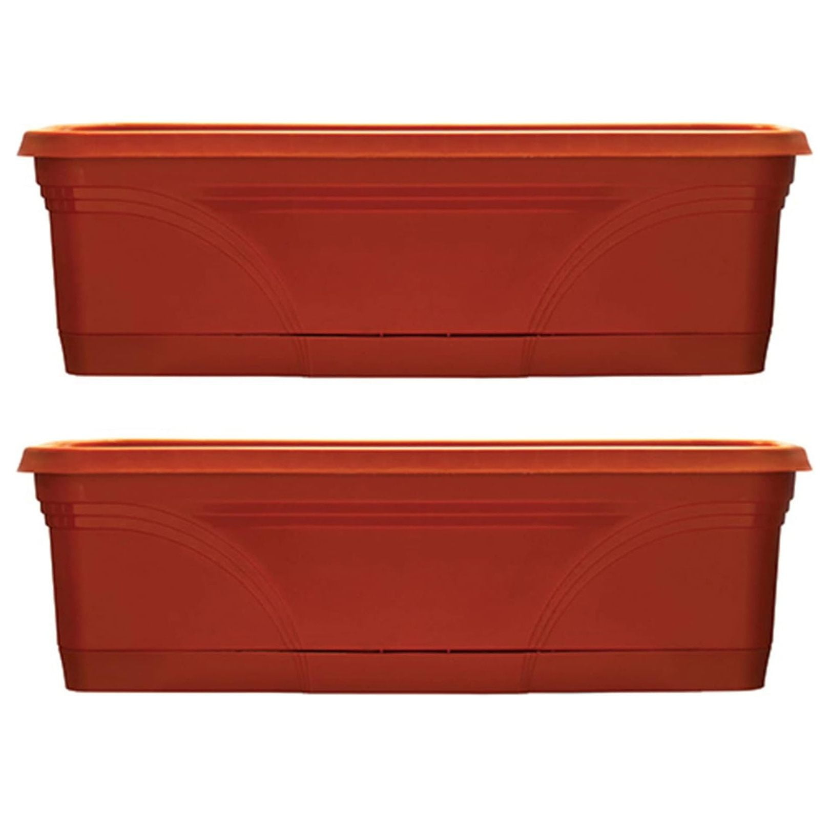 36 Inch Rectangular Plastic Medallion Hanging Windowsill and Garden Box Planters with Drainage Holes, Terracotta (2 Pack)