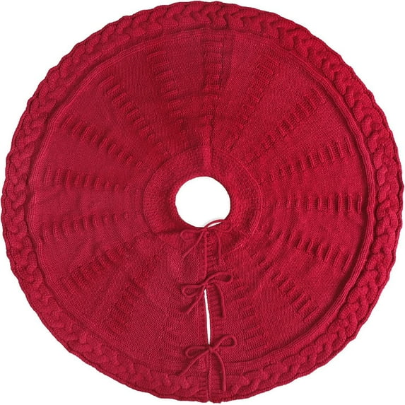 36-Inch Red Knitted Christmas Tree Skirt, Perfect for Holiday Tree Base Decoration, Cozy and Elegant Design for Home, Office, or Christmas Party Settings