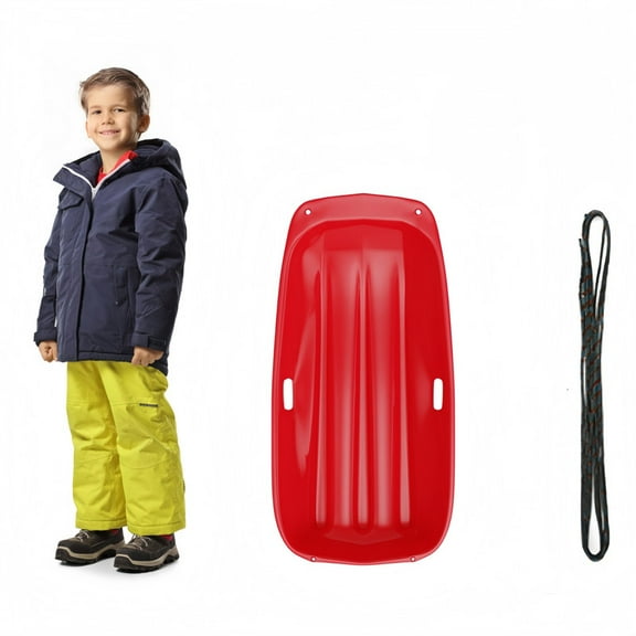 36 Inch Red Snow Sled for Kids & Adults, High-Speed Downhill Toboggan with Pull Rope & Handles, for Winter Sports