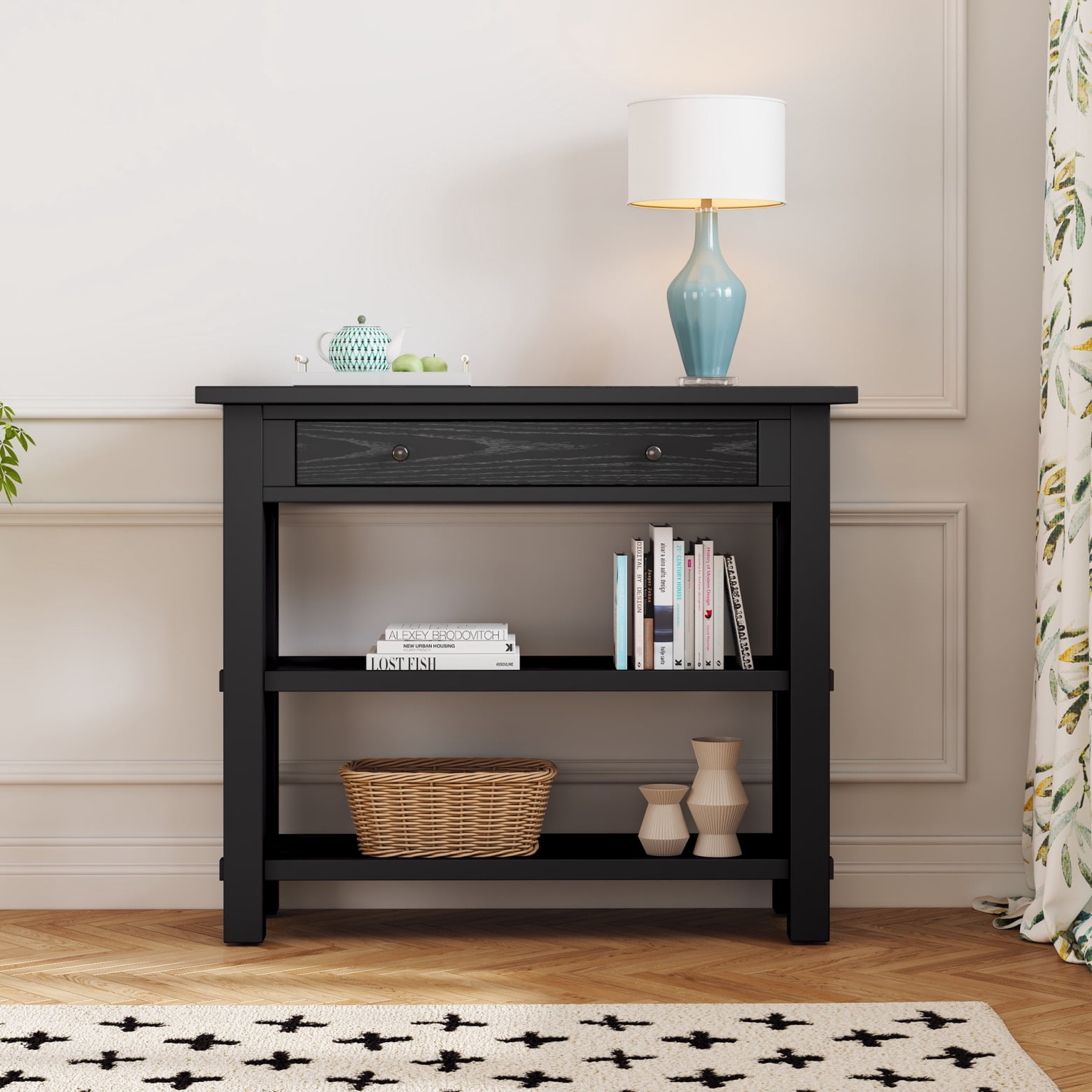 36-Inch Retro Console Table, Modern Entryway Table with 1 Drawer and 2 ...