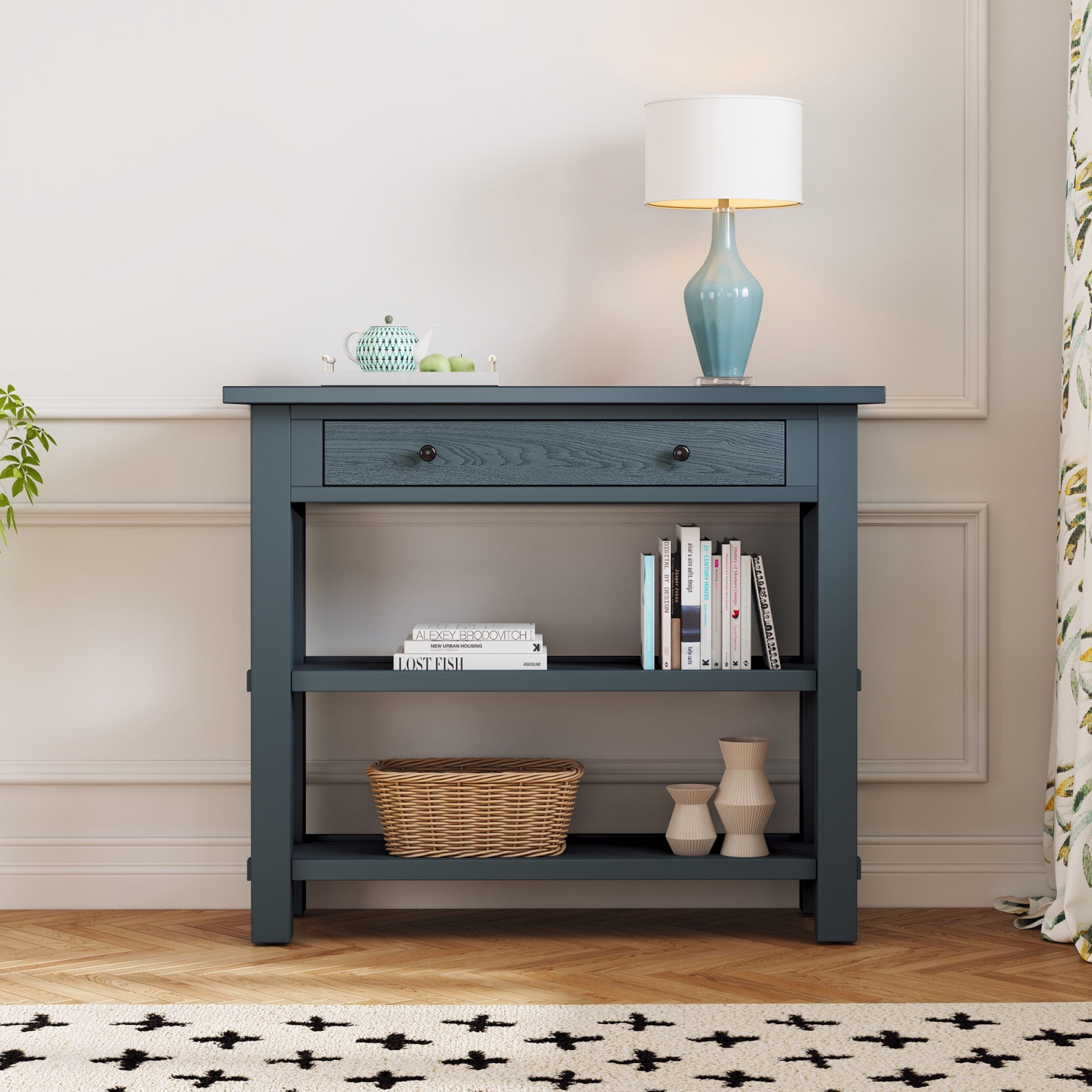 36-Inch Retro Console Table, Modern Entryway Table with 1 Drawer and 2 ...