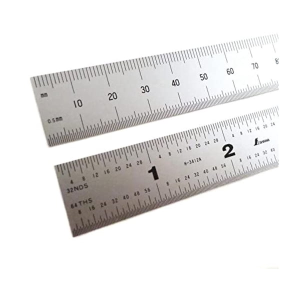 36 Inch Rigid Stainless Steel Machinist Ruler English/Metric Graduations (1/64, 1/32, mm and .5mm) Finish