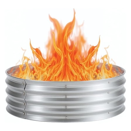 36 Inch Ring for Outside Wood Burning Smokeless Patio Round Galvanized Metal Fordable Outdoor Fireplaces for Camping, Backyard,