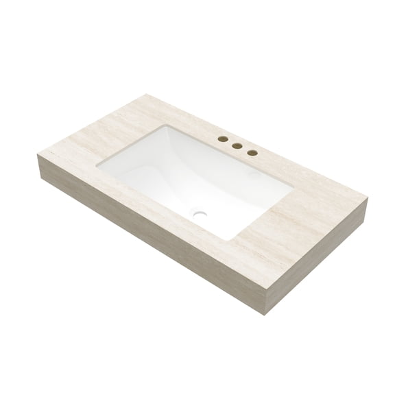 36 Inch Roma Travertine Sintered Stone Countertop Undermount Ceramic Basin Three Faucet Holes NO Cabinet NO Faucet