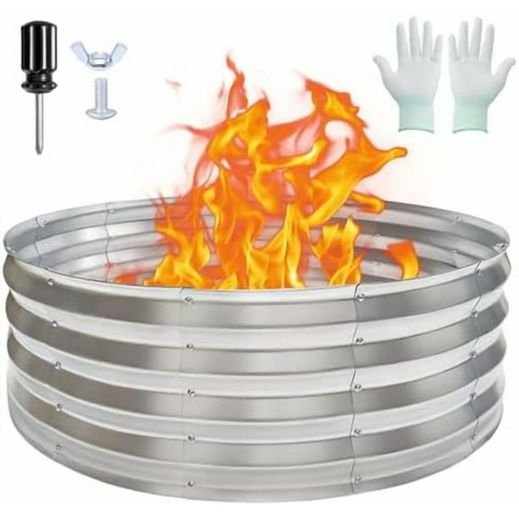 36 Inch Round Fire Pit Ring, Heavy-Duty Galvanized Steel Fire Ring for Outdoor Bonfires, Backyard & Camping, Rust-Resistant & Easy Assembly (3×3×1 FT)