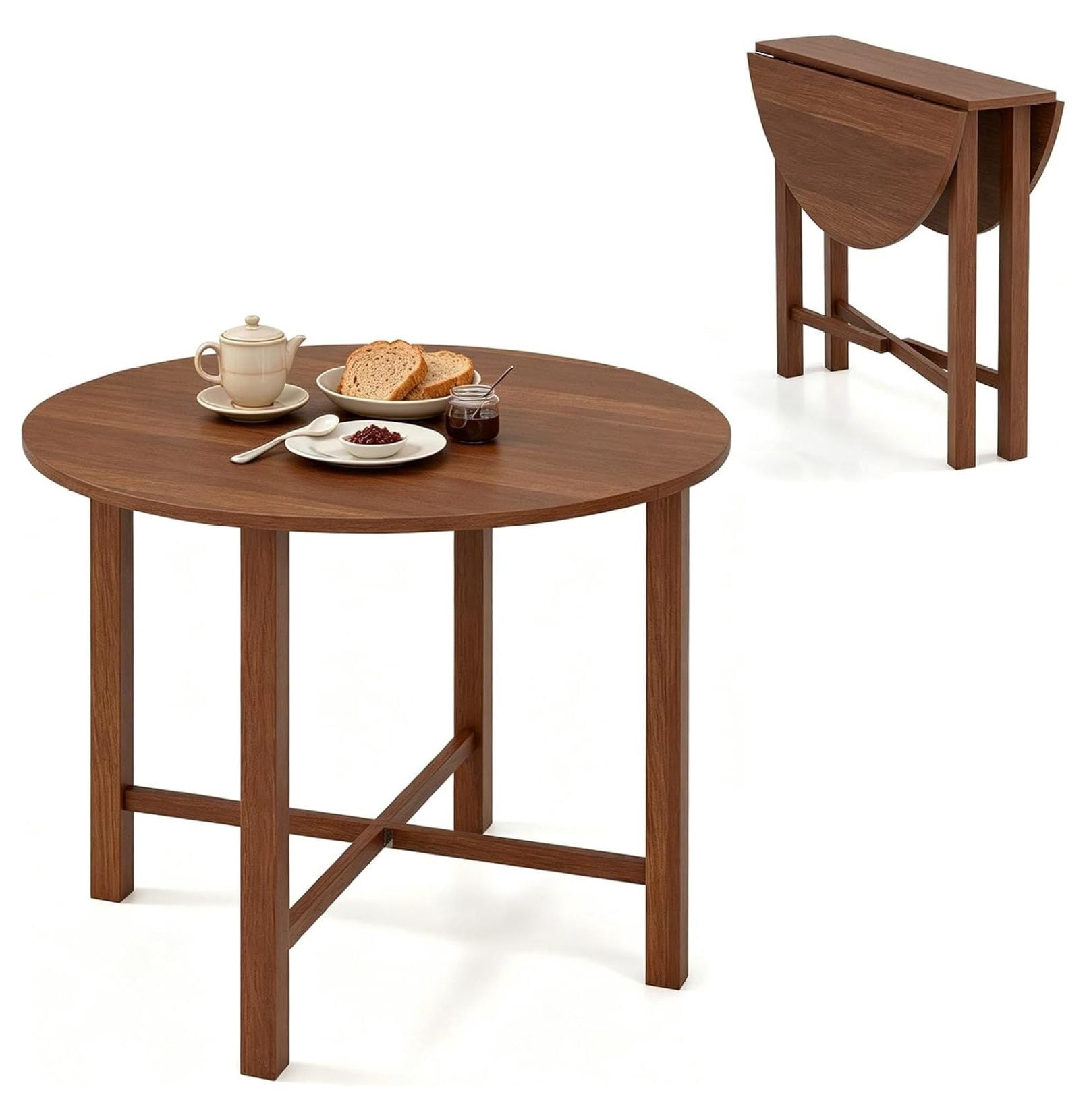 36 Inch Round Folding Dining Table for 2 4 People Rustic Walnut ...
