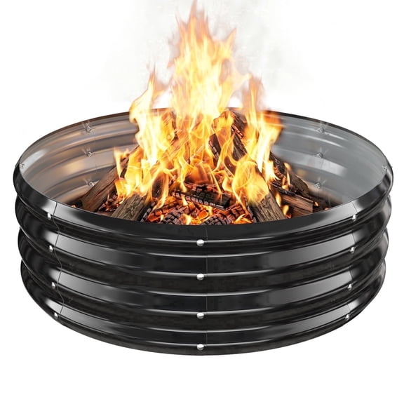 36 Inch Round Galvanized Fire Pit Ring, Foldable Outdoor Fire Ring for Yard, Garden, Park, Beach and Campfire,(Black+Gray, 3 FT Diameter+1 FT Tall)