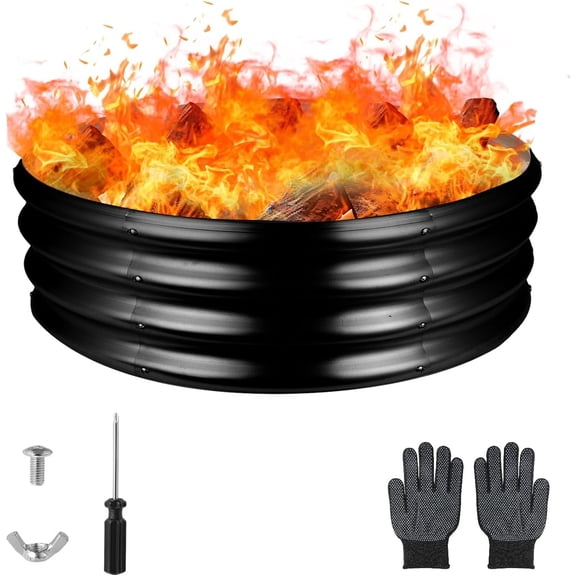 36 Inch Round Galvanized Fire Pit Ring, Round Galvanized Fire Ring, 3  Diameter Round fire Pit, Outdoor fire Pit for Backyard, Camping, Bonfire, Black