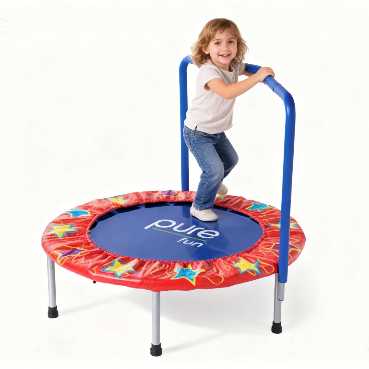 36-Inch Round Mini Trampoline for Kids – Indoor Bounce Playmat with N-Shaped Handle, Steel Frame & PVC Cover – Safe Exercise for Toddlers (Colorful)
