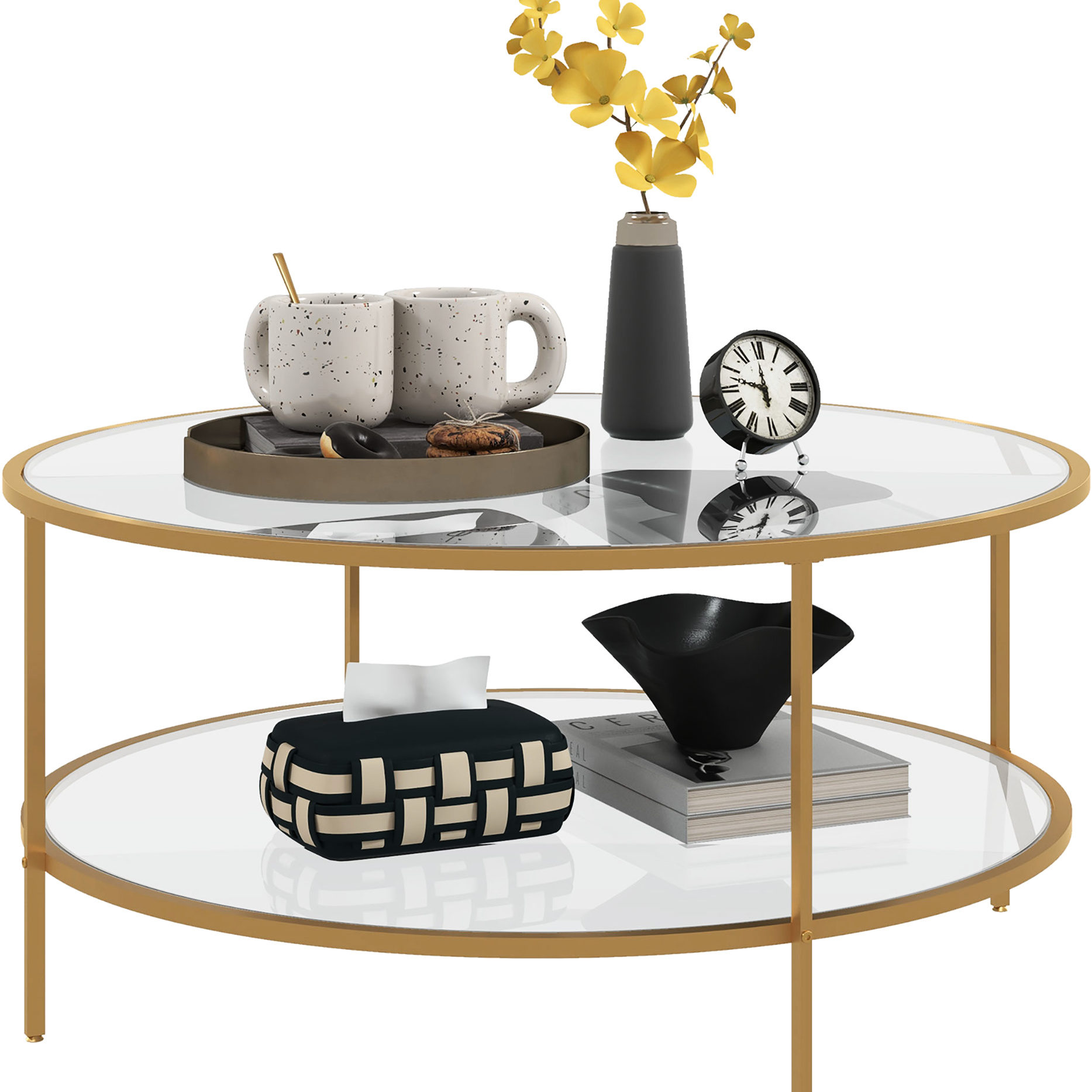 36-Inch Round Side Table with Storage for Living Room Has Adjustable ...
