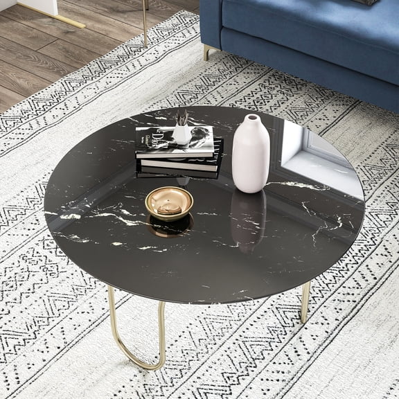 36"Inch Round Tempered Glass Table Top with Marble Design,DIY Replacement&Cover Desktop,Black Dining Tabletop,Coffee Tabletop,Patio Tabletop,Suitable