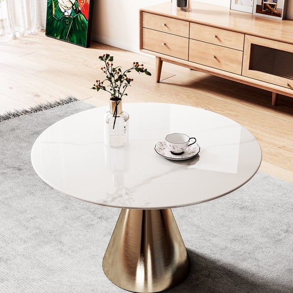 36"Inch Round Tempered Glass Table Top with Marble Design,DIY Replacement&Cover Desktop,White Dining Tabletop,Coffee Tabletop,Patio Tabletop,Suitable