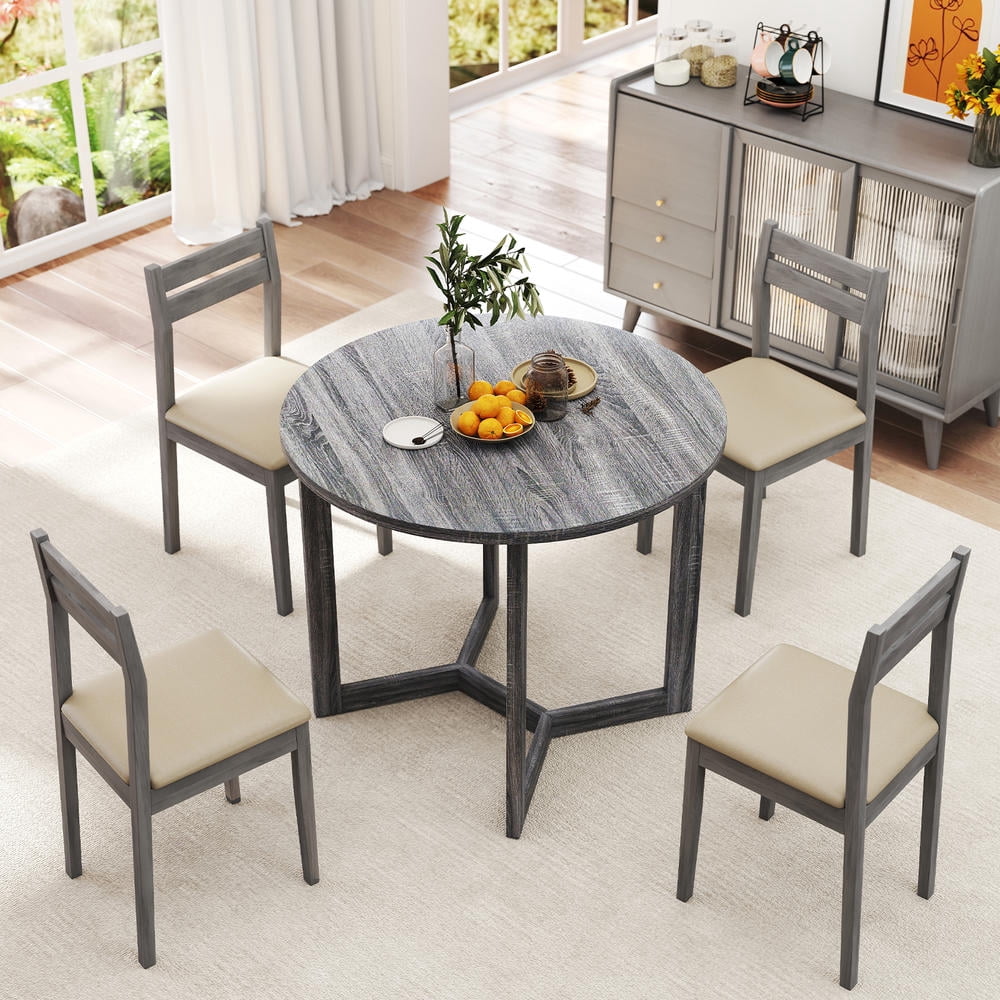 36 Inch Round Wood Dining Table for 2-4 People, Wing-Shaped Pedestal ...
