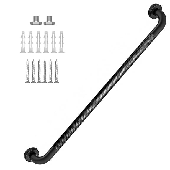 36 Inch Shower Grab Bar 1.25" Dia Black Anti Slip Bathroom 304 Stainless Steel Knurled Handicap Bars Safety Support Handrailist Bath Handle For Injury Senior