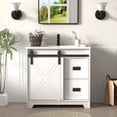 thumbnail image 1 of 36 Inch Farmhouse Bathroom Vanity Set with Sink Top, Hand Painted, Sliding Barn Door, Interior Shelf, 1 of 9