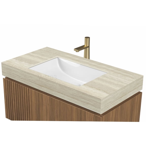 36 Inch Sintered Stone Vanity Top with Ceramic Sink, Travertine Pattern, No Cabinet Included, Beige/White