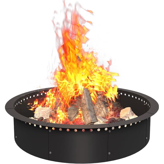36 Inch Smokeless Fire Pit Ring Insert Outdoor, Heavy Duty Metal Steel DIY Firepit Rim Liner Round Campfire Rings for Outside Wood Burning Above or In-Ground, Black