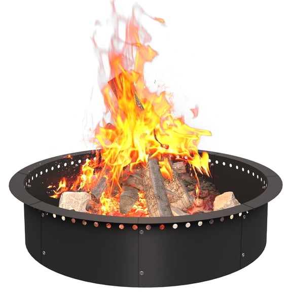 36 Inch Smokeless Fire Pit Ring Insert Outdoor, Heavy Duty Metal Steel DIY Firepit Rim Liner Round Campfire Rings for Outside Wood Burning Above or In-Ground, Black