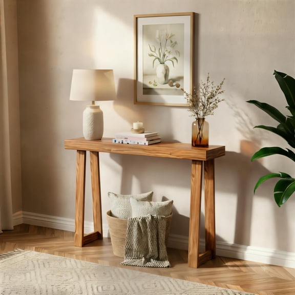36 Inch Sofa Table Narrow Entryway Table Easy Assembly Solid Wood Console Table, Pecan