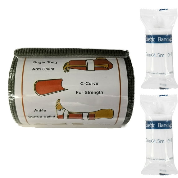 36 Inch Splint - Lightweight Reusable Combat Splint, Waterproof First Aid Medical Tactical Field Splint for Bone Fracture Treatment (36" Rolled and Two Rolls of Elastic Bandages)