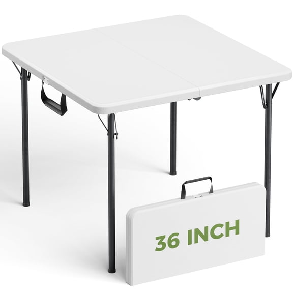 36 Inch Square Fold-in-Half Card Table with Carry Handle, Heavy Duty No Assembly Portable Folding Table for Picnic Camping RV Party BBQ Craft Indoor Use